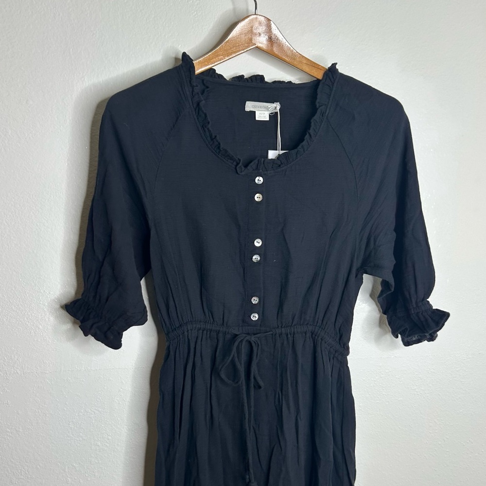 NWT Outerknown 100% Organic Cotton Button Down Tie Waist Black Maxi Dress